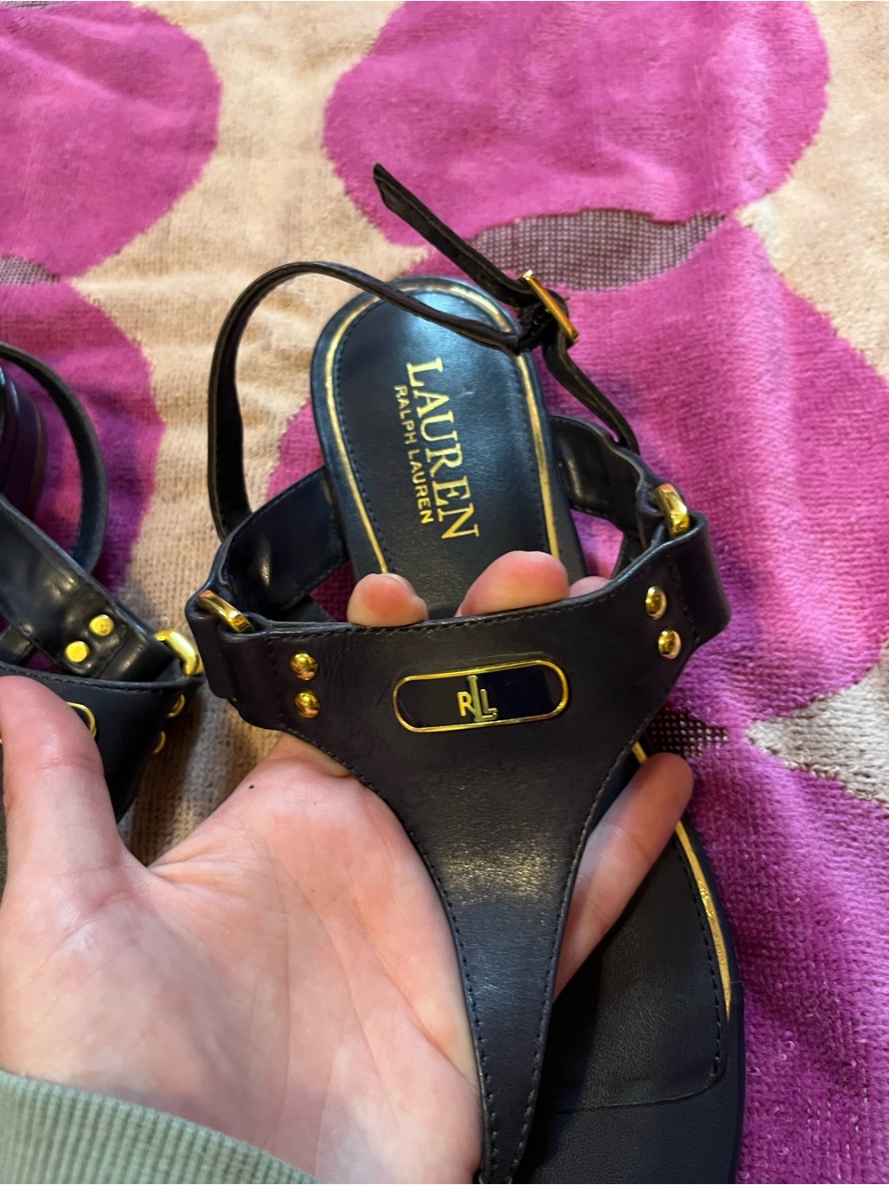Dark Navy Lauren Ralph Lauren Patsi T-Strap Sandals - Picture 6 of 6
